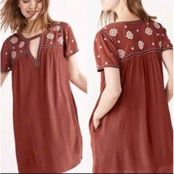 Abercrombie & Fitch Rust Orange-Red Embroidered Cutout Shift Dress Sz S Boho 141 - Picture 1 of 10